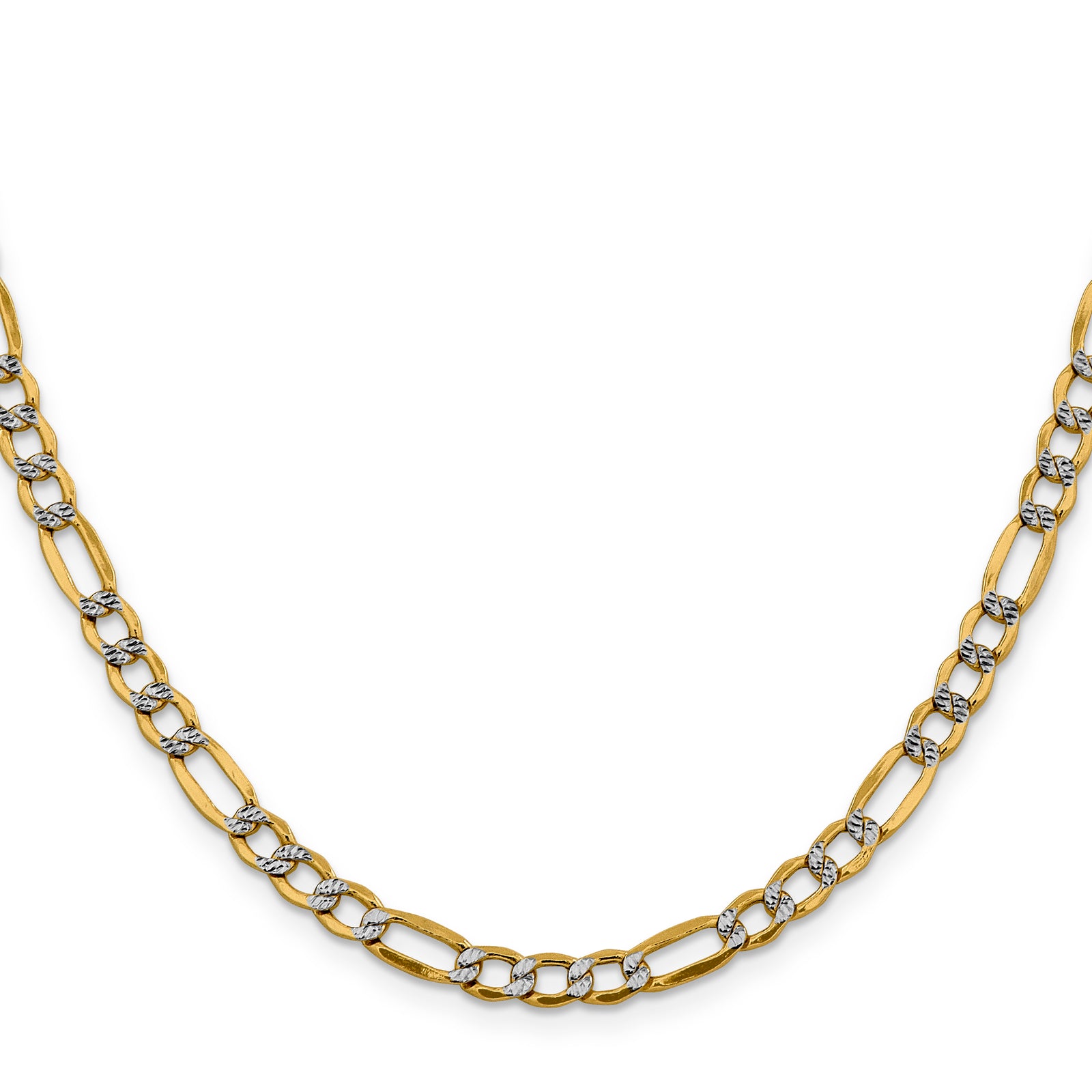 14k 5.25mm Semi-solid with Rhodium Pavé Figaro Chain
