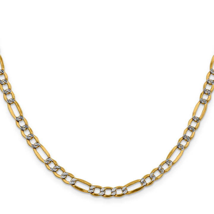 14k 5.25mm Semi-solid with Rhodium Pavé Figaro Chain