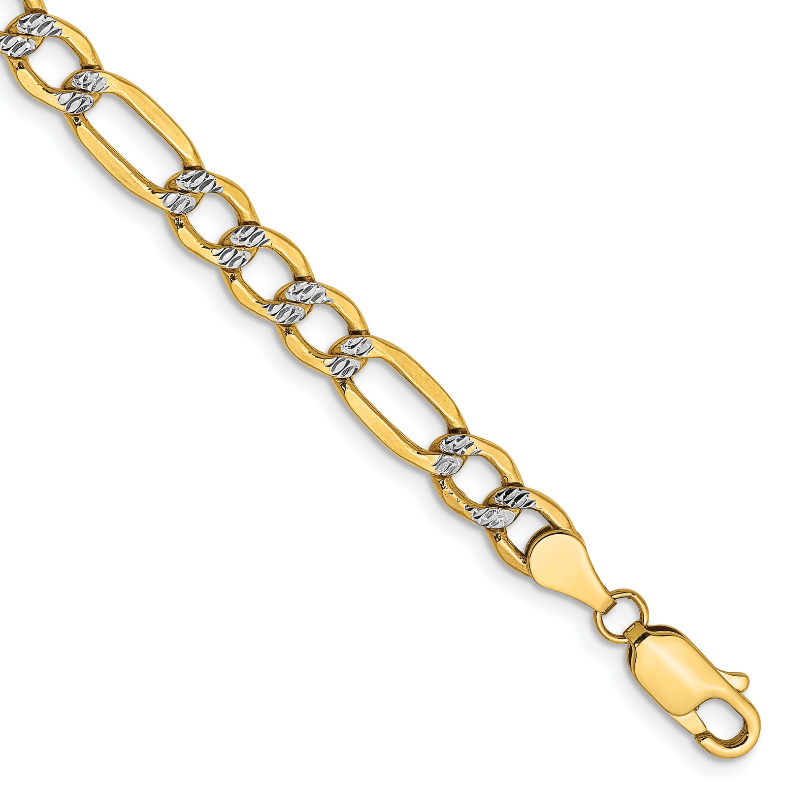14k 5.25mm Semi-solid with Rhodium Pavé Figaro Chain