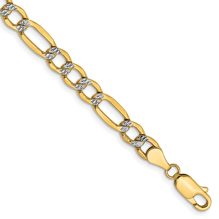 14k 5.25mm Semi-solid with Rhodium Pavé Figaro Chain