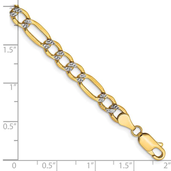 14k 5.25mm Semi-solid with Rhodium Pavé Figaro Chain