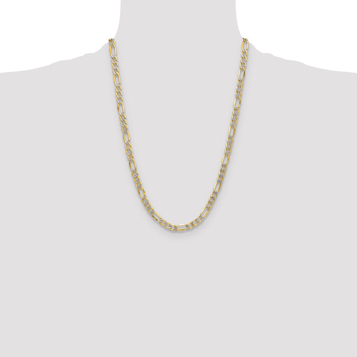 14k 6.5mm Semi-solid with Rhodium PavÃ© Figaro Chain