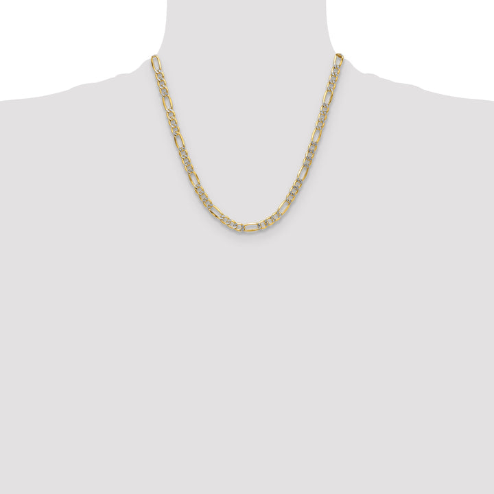14k 6.5mm Semi-solid with Rhodium Pavé Figaro Chain