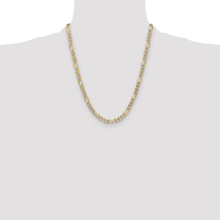 14k 6.5mm Semi-solid with Rhodium Pavé Figaro Chain