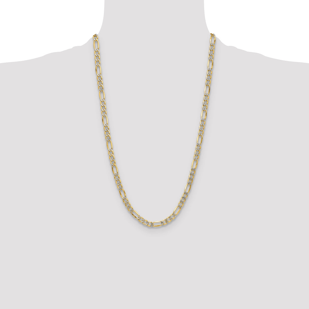14k 6.5mm Semi-solid with Rhodium Pavé Figaro Chain