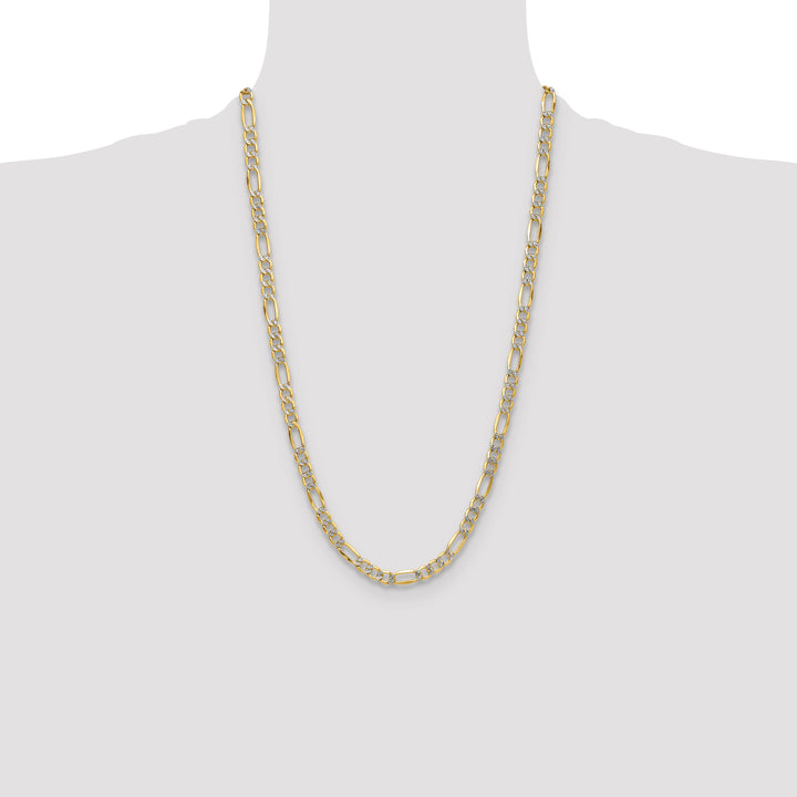 14k 6.5mm Semi-solid with Rhodium Pavé Figaro Chain