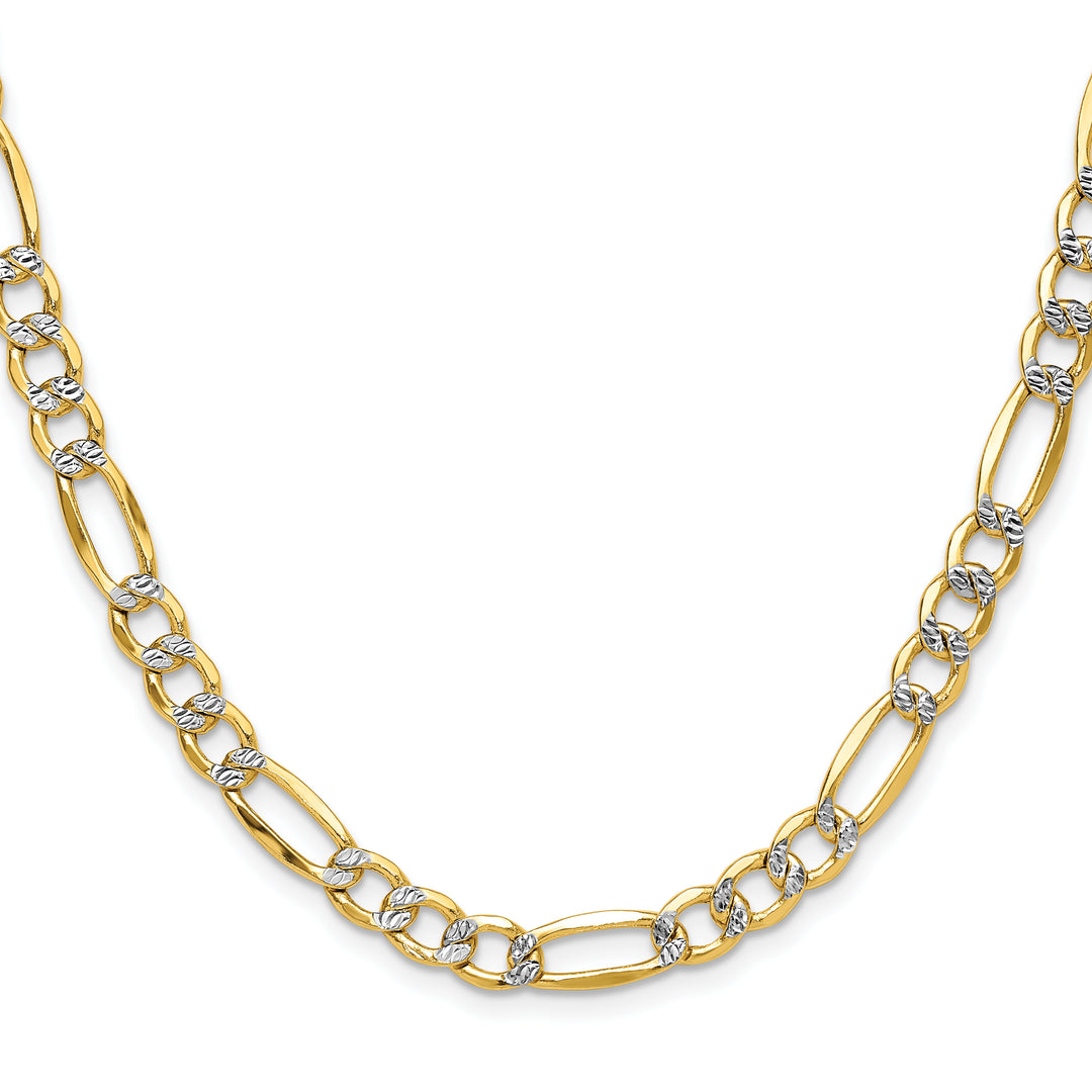 14k 6.5mm Semi-solid with Rhodium Pavé Figaro Chain