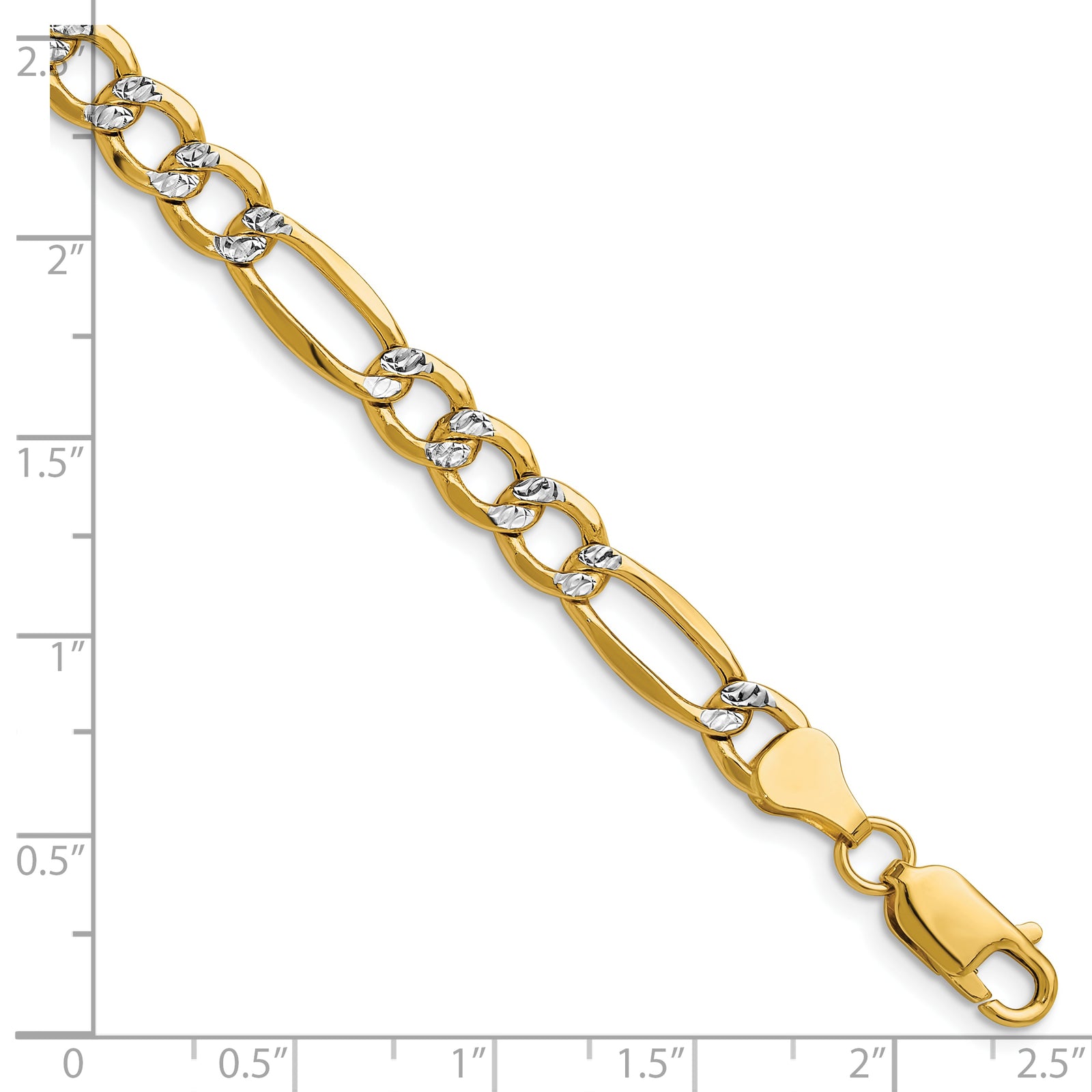 14k 6.5mm Semi-solid with Rhodium Pavé Figaro Chain