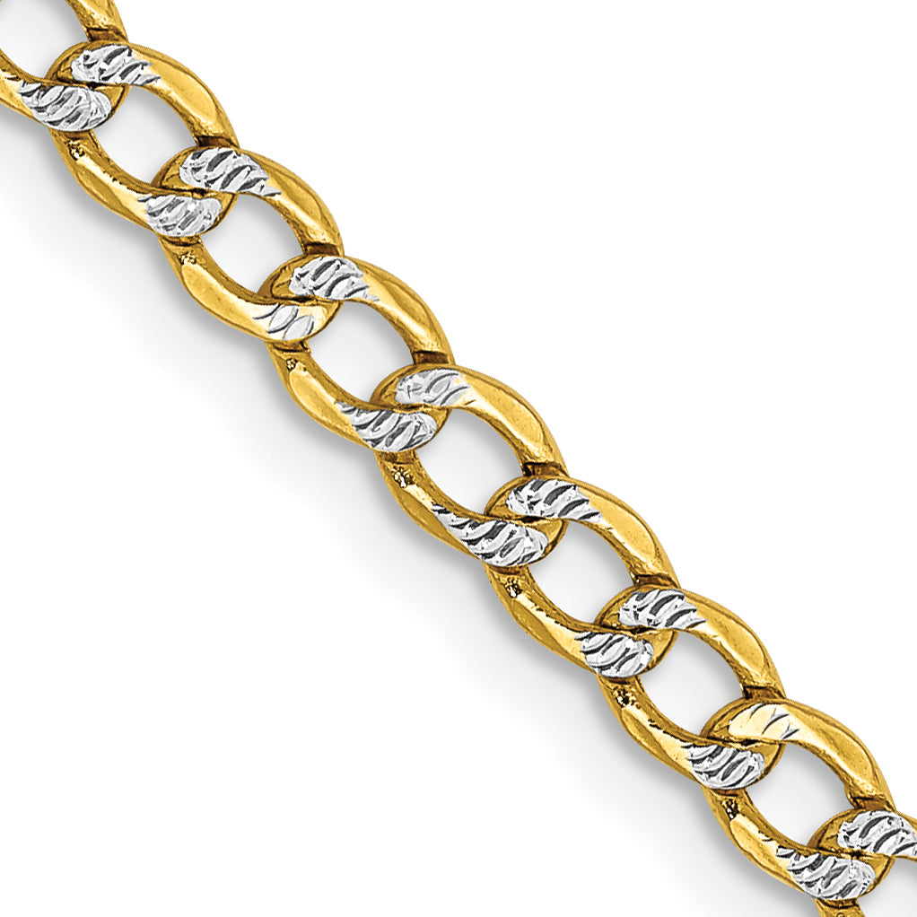 14k 3.4mm Semi-solid with Rhodium Pavé Curb Chain