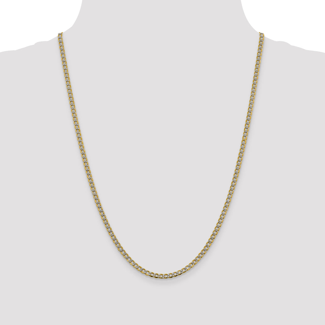 14k 3.4mm Semi-solid with Rhodium Pavé Curb Chain
