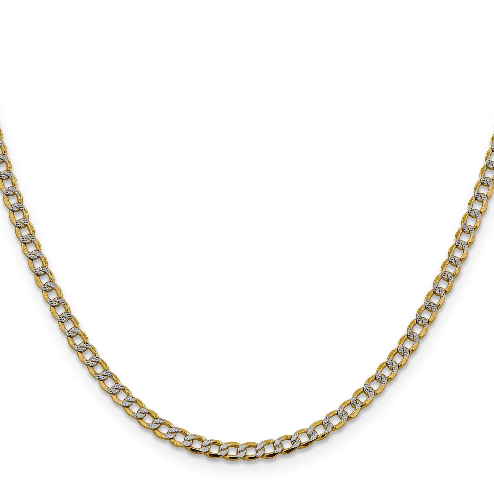 14k 3.4mm Semi-solid with Rhodium Pavé Curb Chain