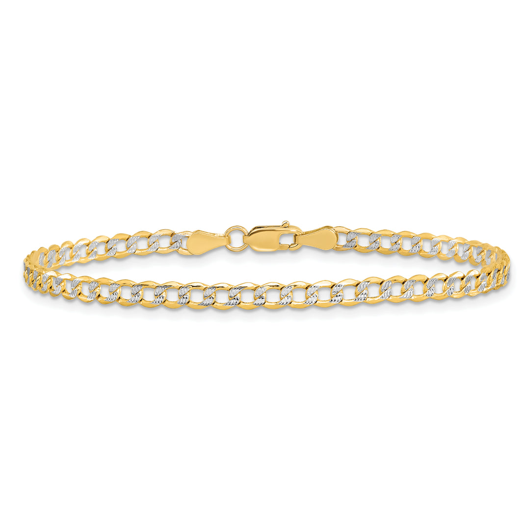 14k 3.4mm Semi-solid with Rhodium Pavé Curb Chain