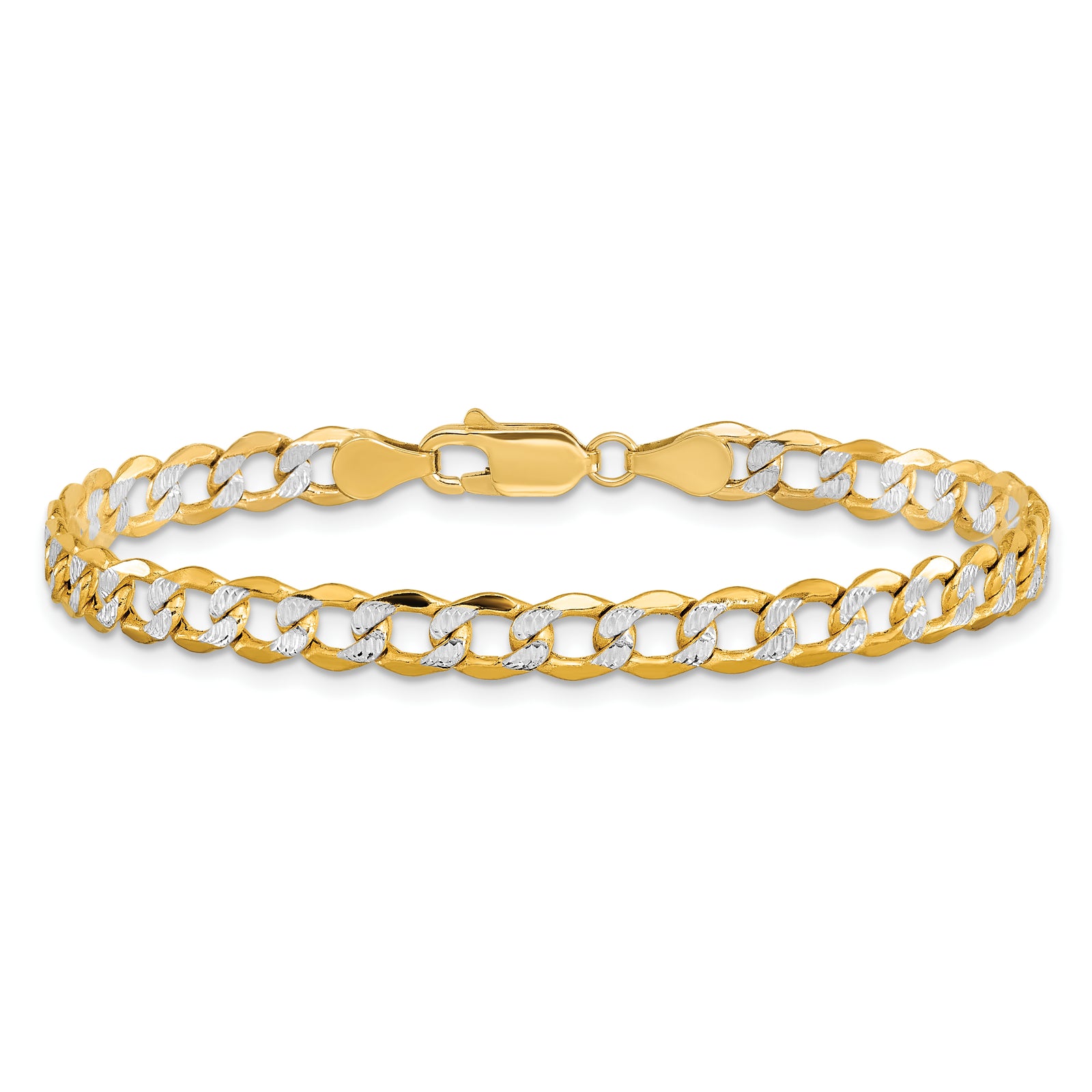 14k 5.2mm Semi-solid with Rhodium Pavé Curb Chain