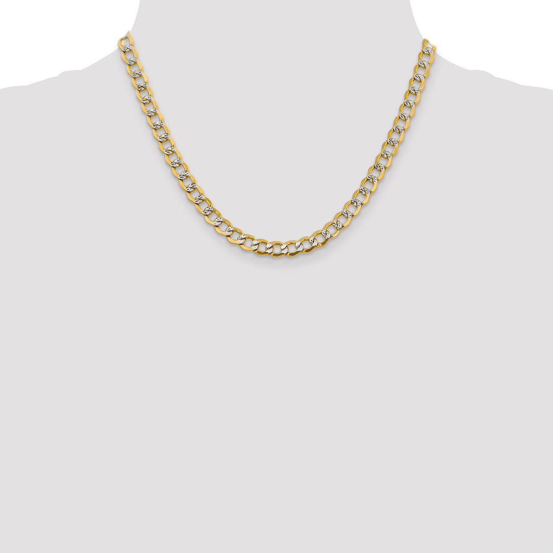 14k 6.75mm Semi-solid with Rhodium Pavé Curb Chain