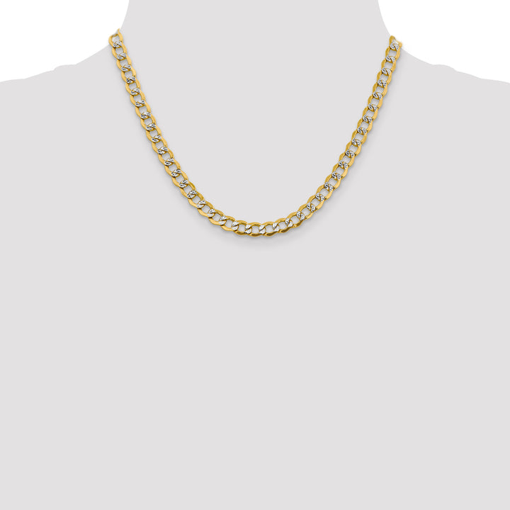 14k 6.75mm Semi-solid with Rhodium Pavé Curb Chain