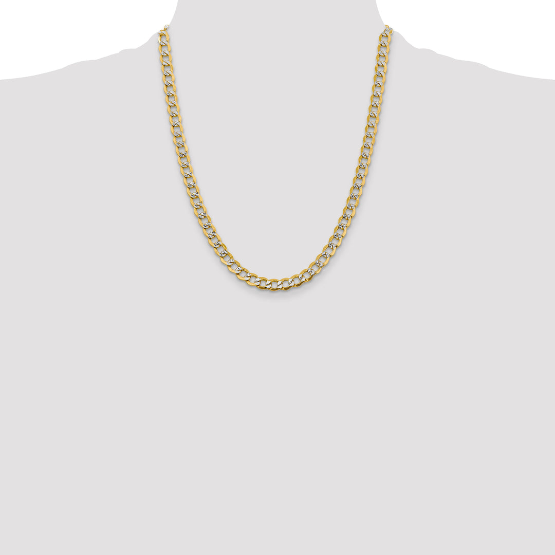 14k 6.75mm Semi-solid with Rhodium Pavé Curb Chain