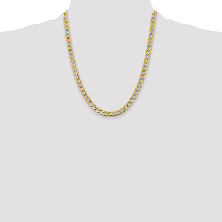 14k 6.75mm Semi-solid with Rhodium Pavé Curb Chain