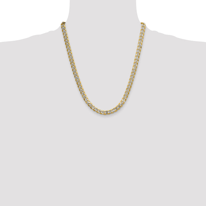 14k 7.75mm Semi-solid with Rhodium Pavé Curb Chain