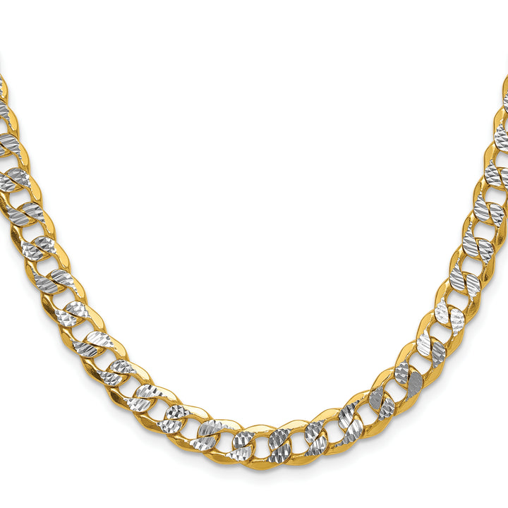 14k 7.75mm Semi-solid with Rhodium Pavé Curb Chain