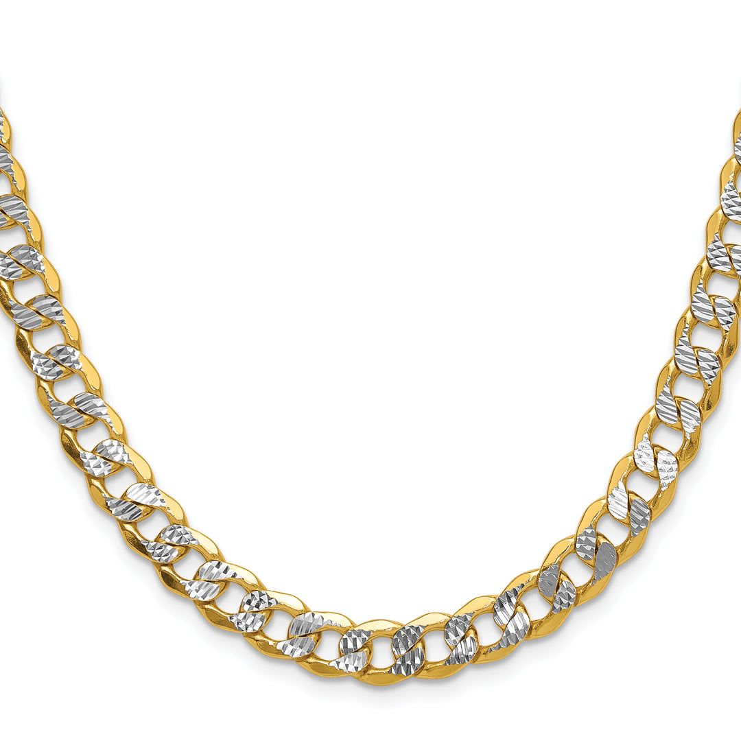 14k 7.75mm Semi-solid with Rhodium Pavé Curb Chain