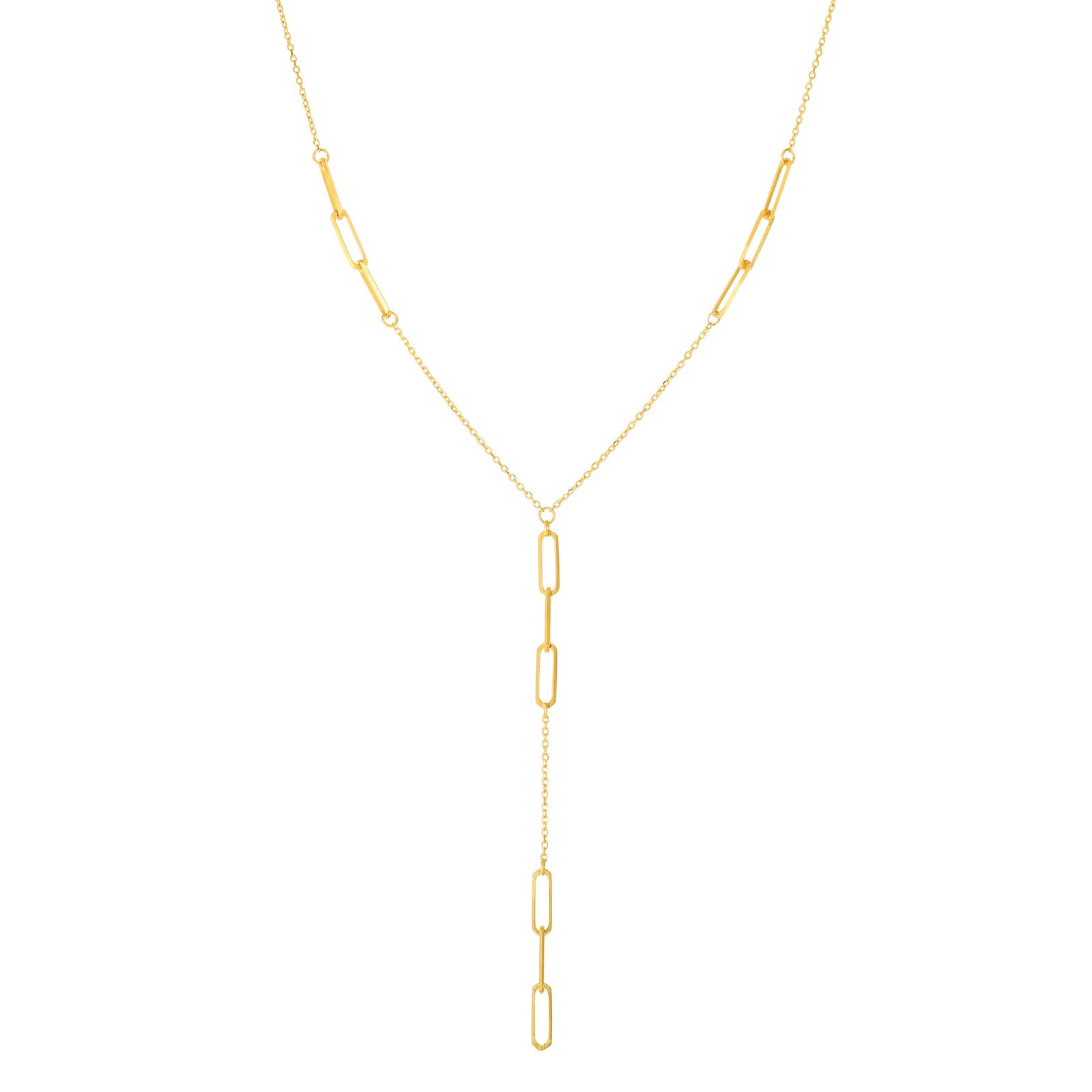 14K Gold Paperclip Lariat Necklace