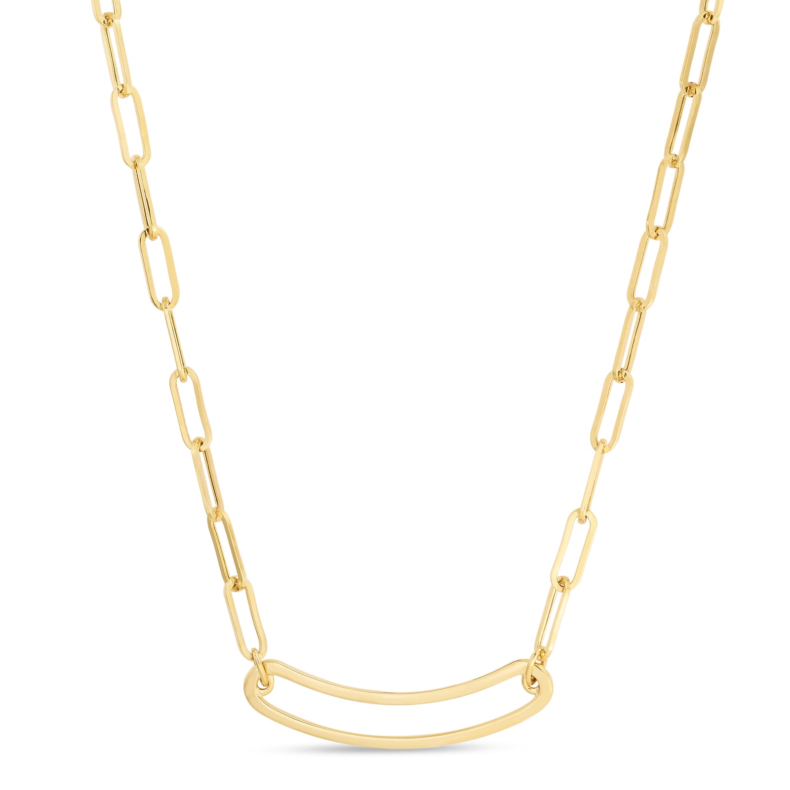 14K Paperclip Curved Open Bar Bracelet