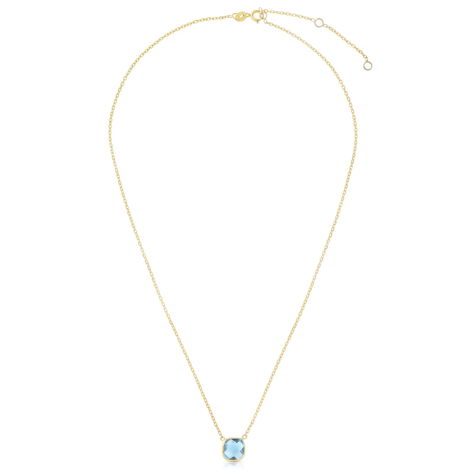 14K Gold Blue Topaz Cushion Solitiare Necklace