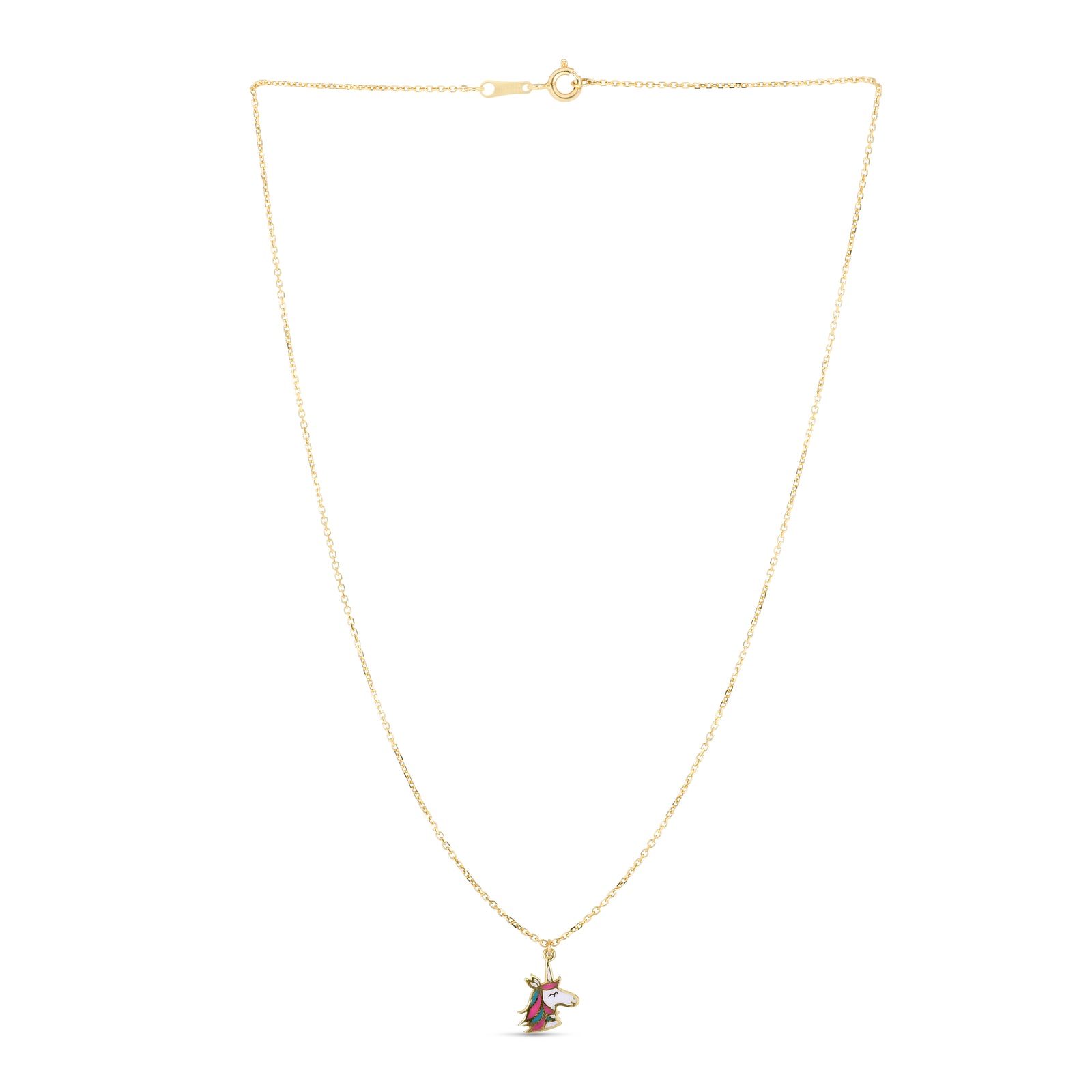 14K Gold Enamel Unicorn Necklace
