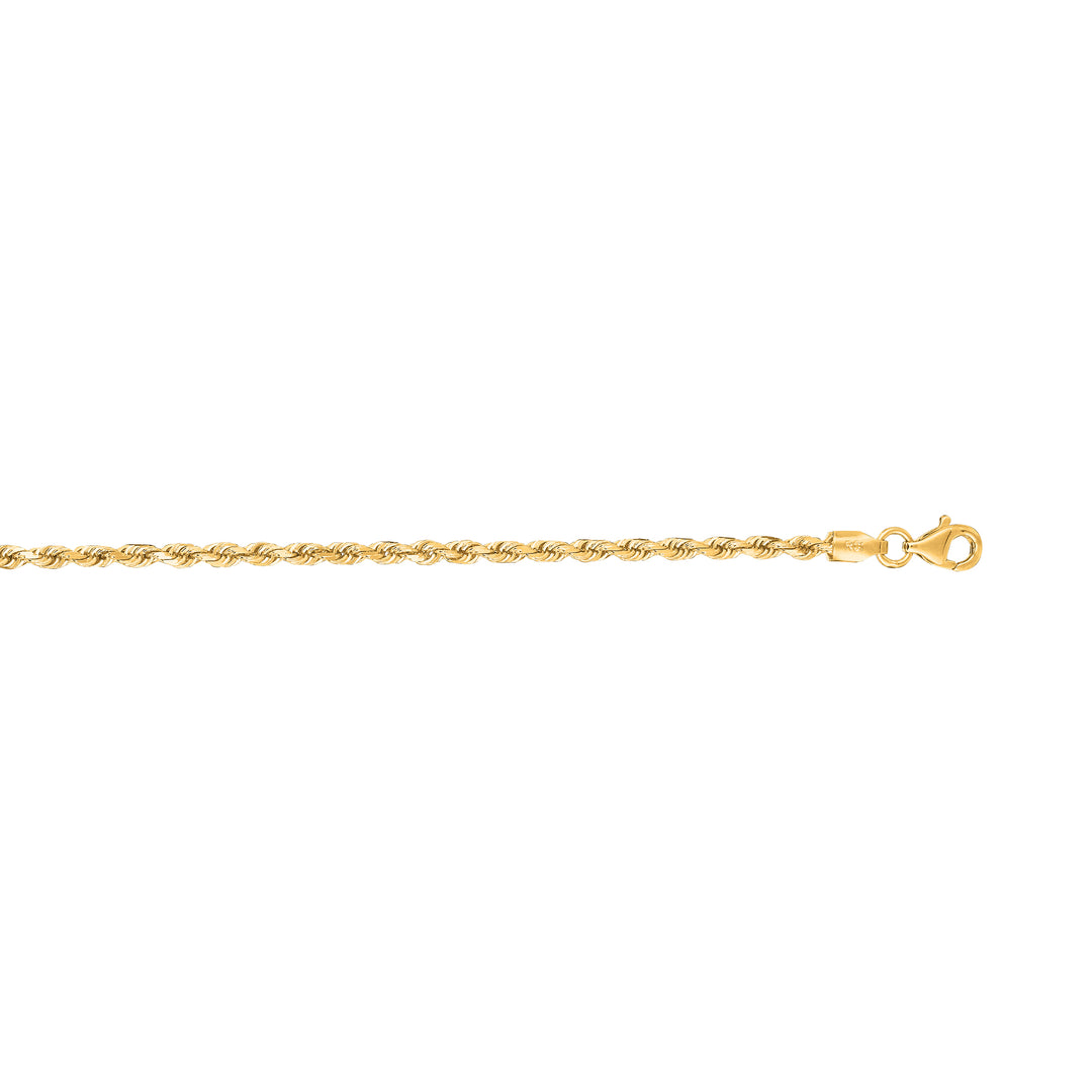 14K Gold 8"" 2.5mm Diamond Cut Royal Rope Chain