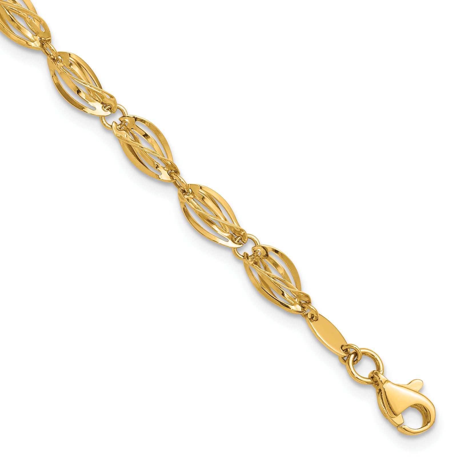 14K Polished Fancy Twisted Oval Link 7.75 inch Bracelet