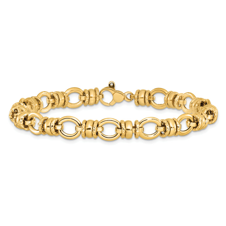 14K Polished and Textured Fancy Link Bracelet
