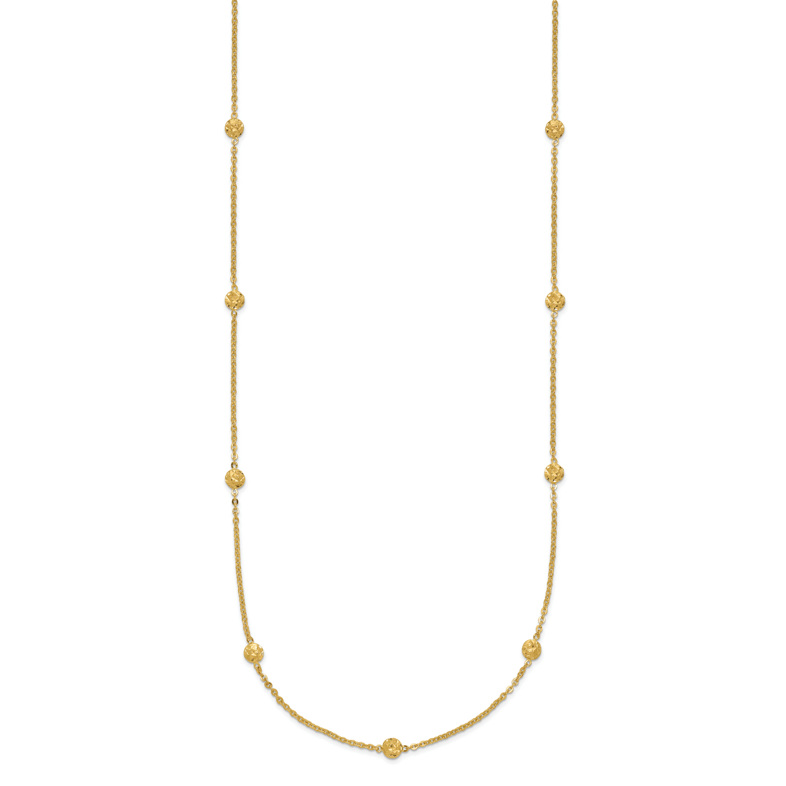 14k Polished Diamond-cut Tiny Puffed Circles 15-Station Necklace