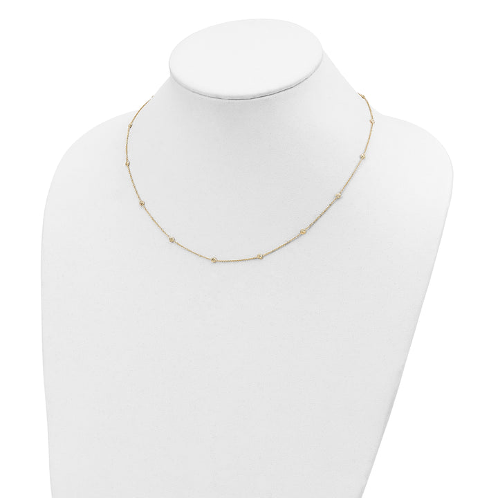14k Polished Diamond-cut Tiny Puffed Circles 15-Station Necklace