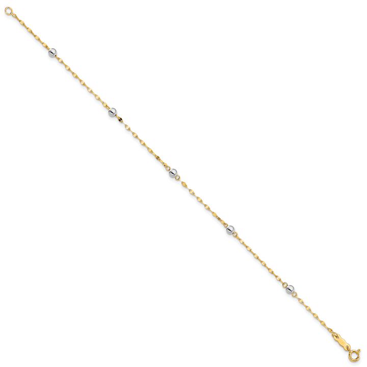 14K Two Tone Polished Bead Bracelet
