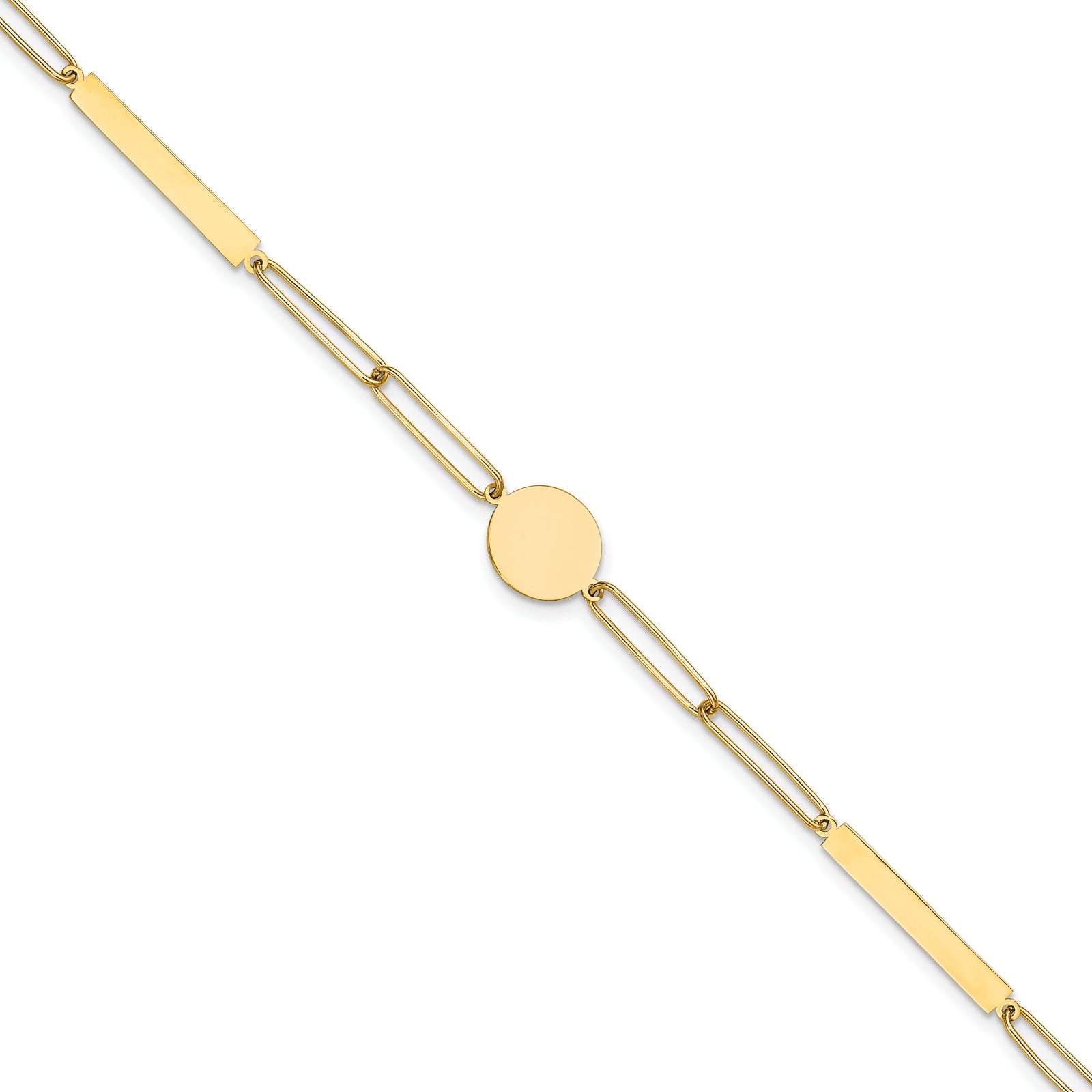14K Polished Paperclip Link with Circle and Bar 8.25in Bracelet
