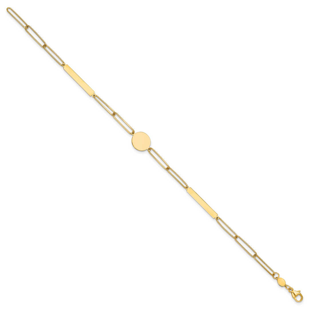 14K Polished Paperclip Link with Circle and Bar 8.25in Bracelet