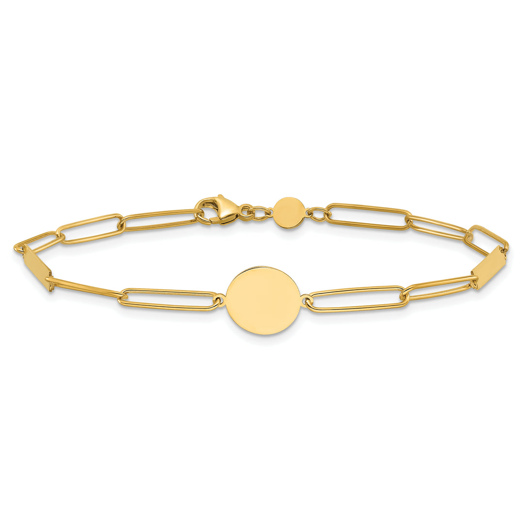 14K Polished Paperclip Link with Circle and Bar 8.25in Bracelet