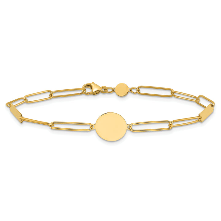 14K Polished Paperclip Link with Circle and Bar 8.25in Bracelet