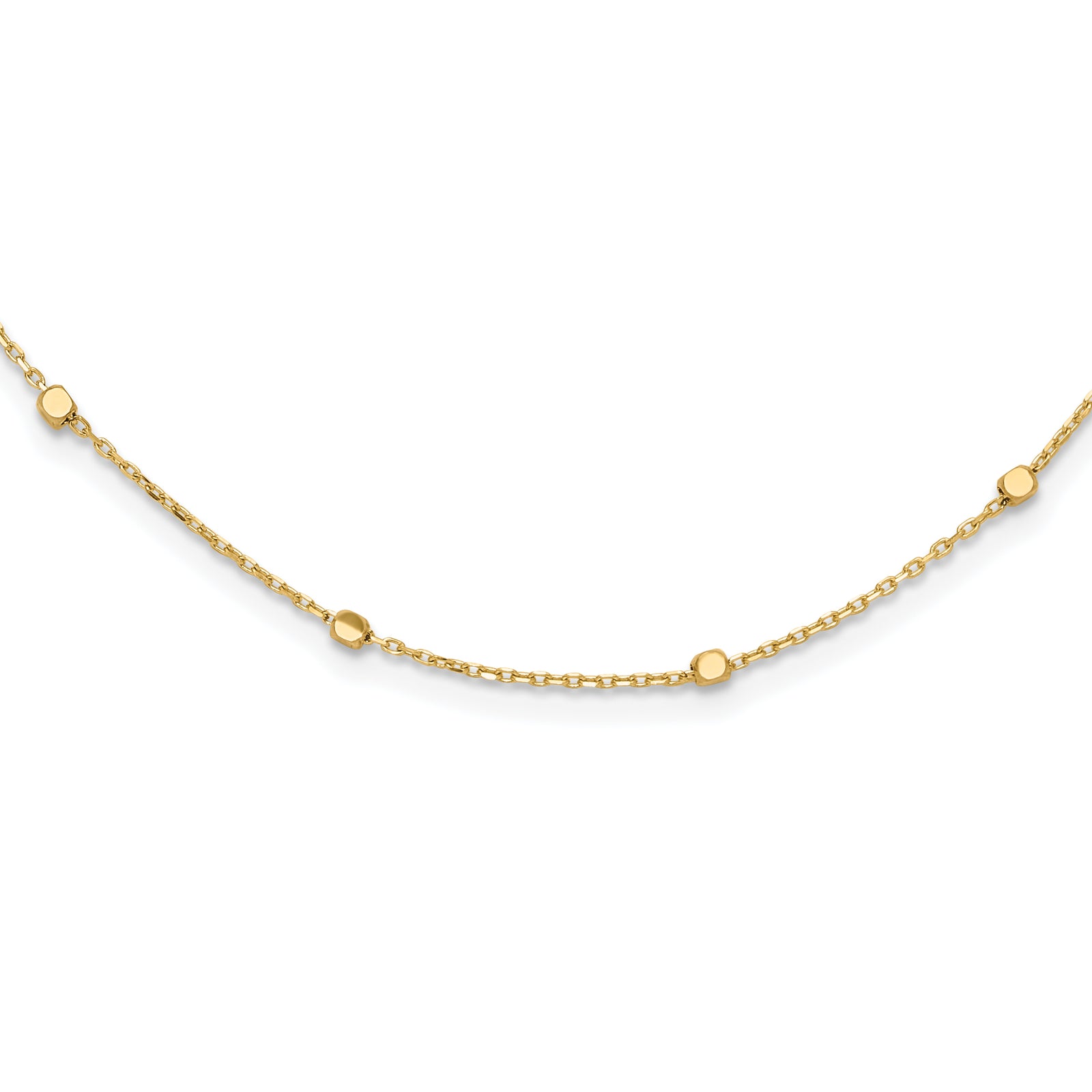 14K Polished Cube Stations w/ 2in ext. Necklace