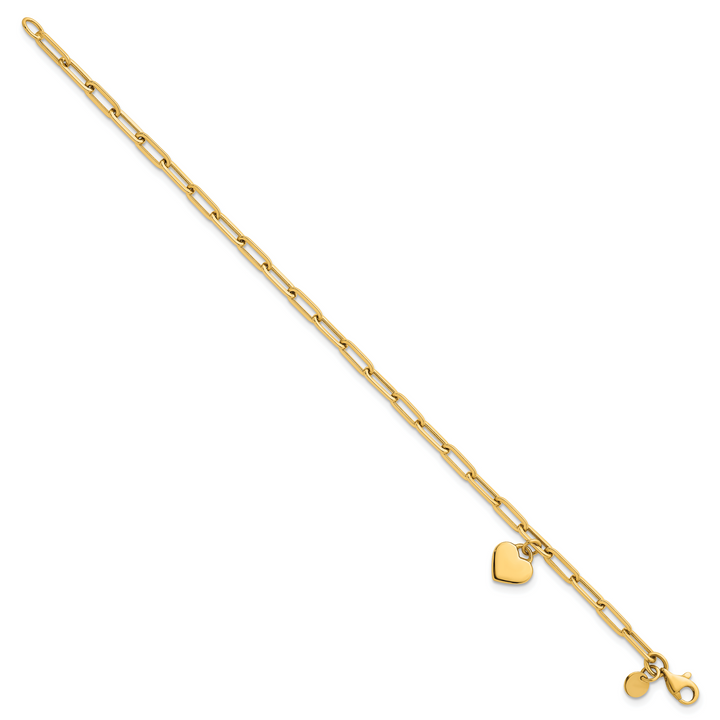 14k Polished Dangle Heart 7.25in Paperclip Bracelet