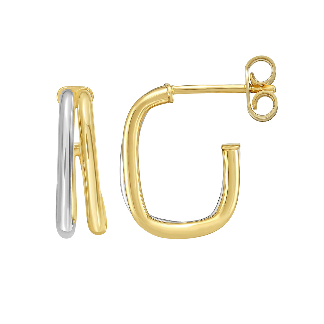 14K Two Tone Square Split Hoop Earrings