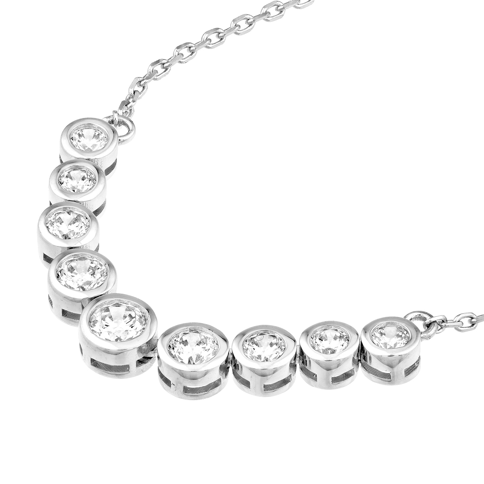 Bezel Set 9 Stone Graduated Diamond Neckace