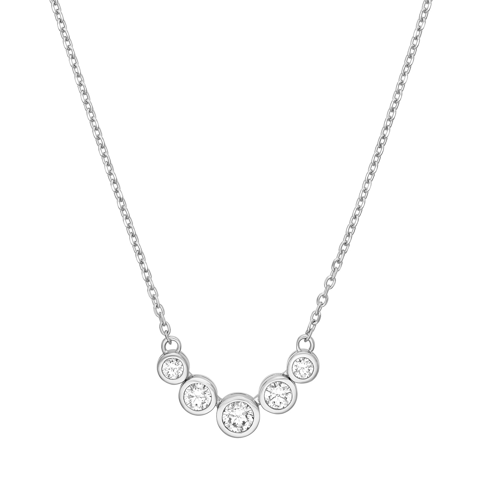 Bezel Set 5 Stone Graduated Diamond Necklace