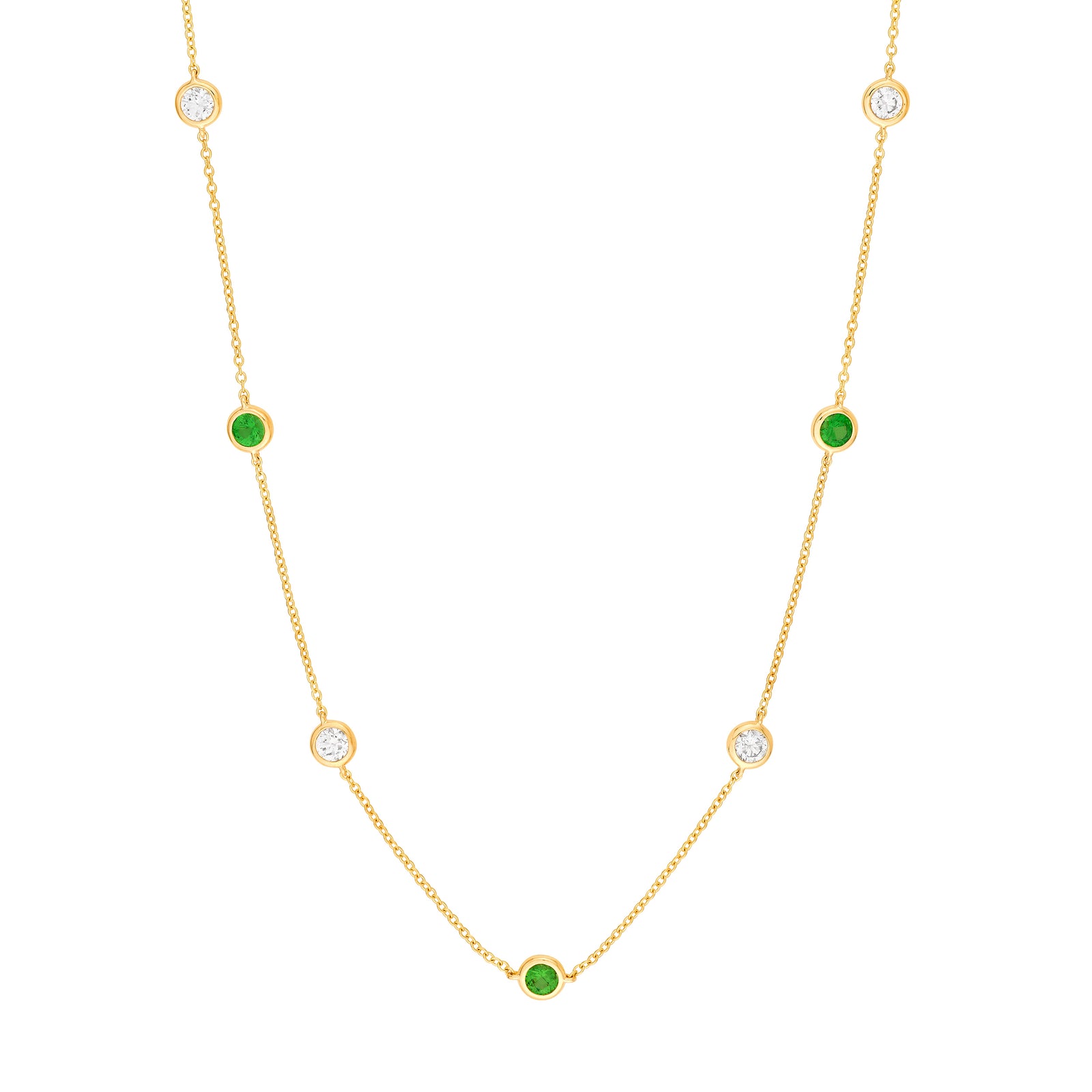 3/8tcw Diamond & Tsavorite Bezel Station Necklace