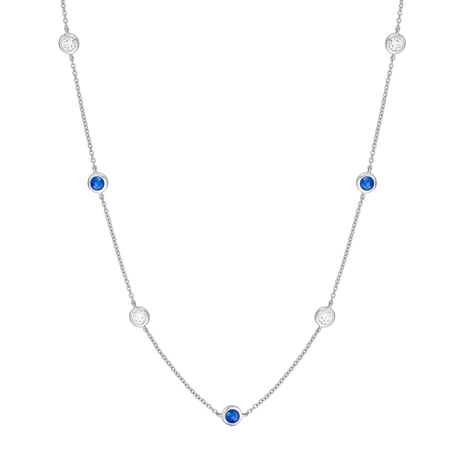 3/8tcw Diamond & Sapphire Bezel Station Necklace