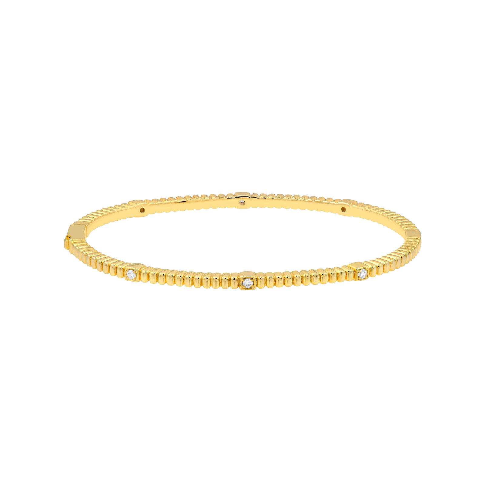 Diamond Fluted Station Bangle Bracelet (1/6tcw)