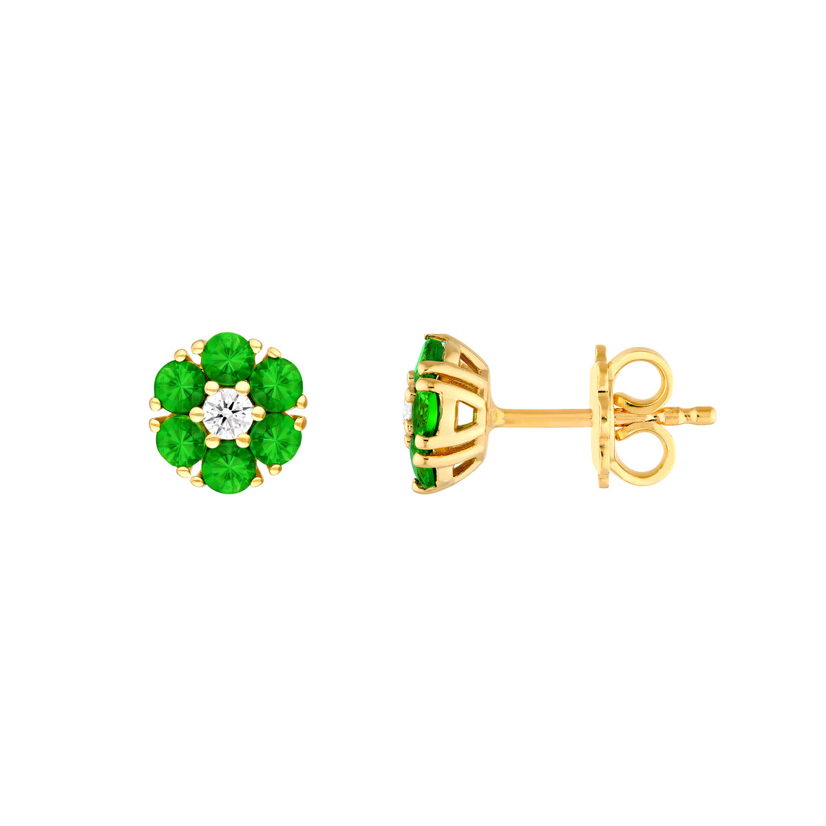 2.6mm Tsavorite & Diamond Cluster Stud Earrings