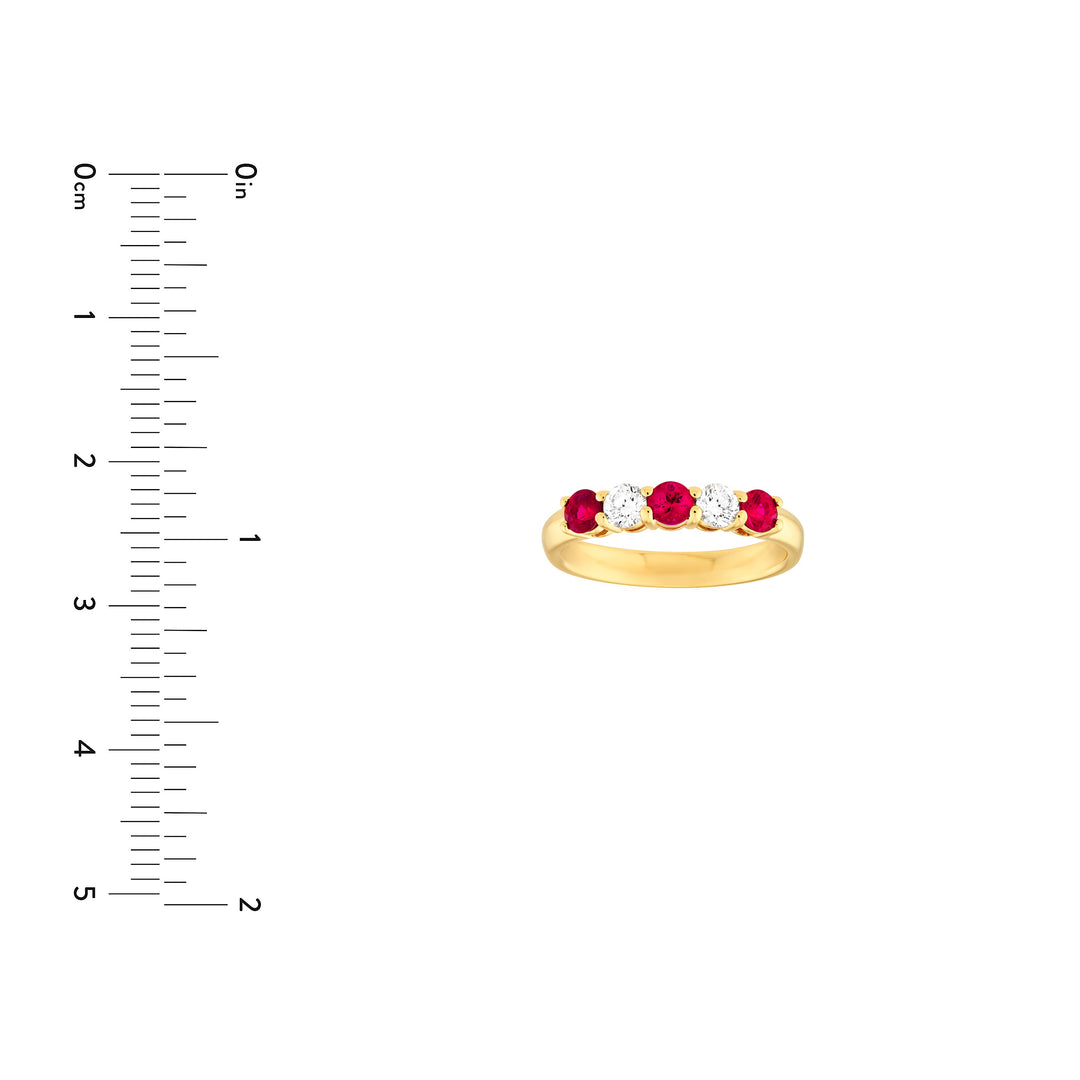 3.5mm Round Ruby & Diamond Ring - 5 Stone