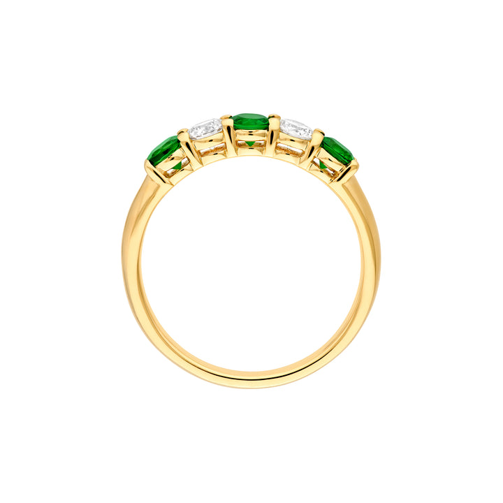 3.5mm Round Emerald & Diamond Ring - 5 Stone