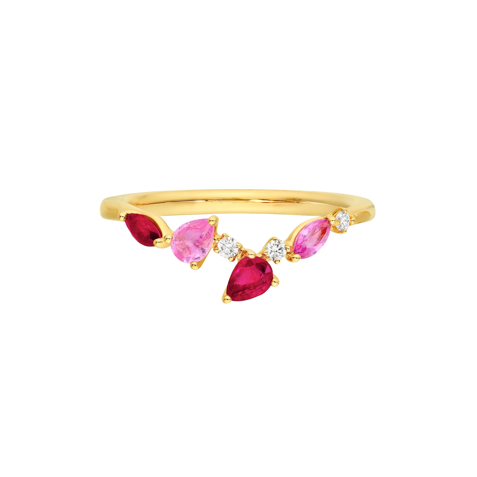 Pink Sapphire and Ruby Blossom Ring